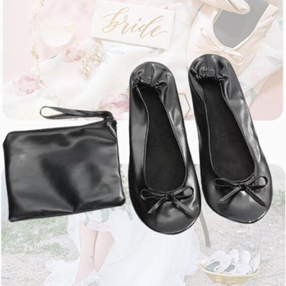 Foldable Ballet Flats Women Leather Rubber Sole Travel Shoes for Weddings - Picture 5 of 6